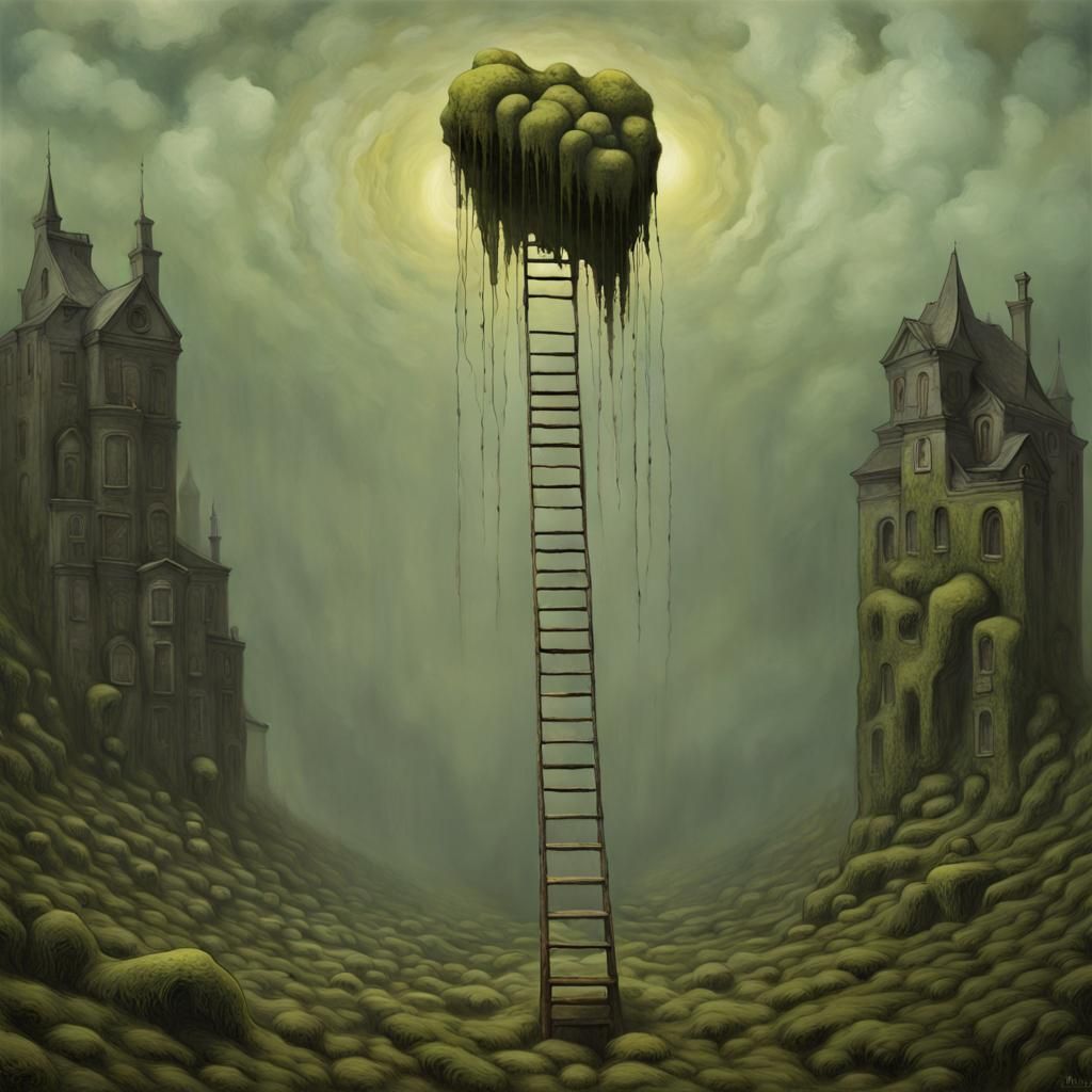 Morbid Ladder to Nowhere in Surrealist Style
