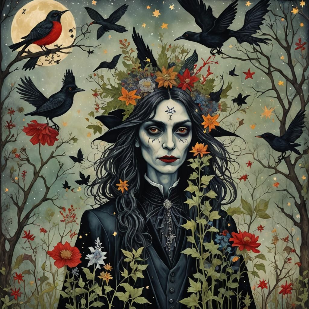 Encaustic Collage Portrait in Alebrije Style