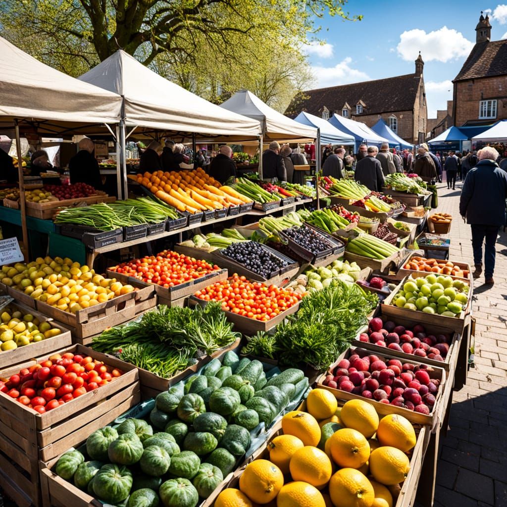 Bustling Farmers Market in Old English Village
