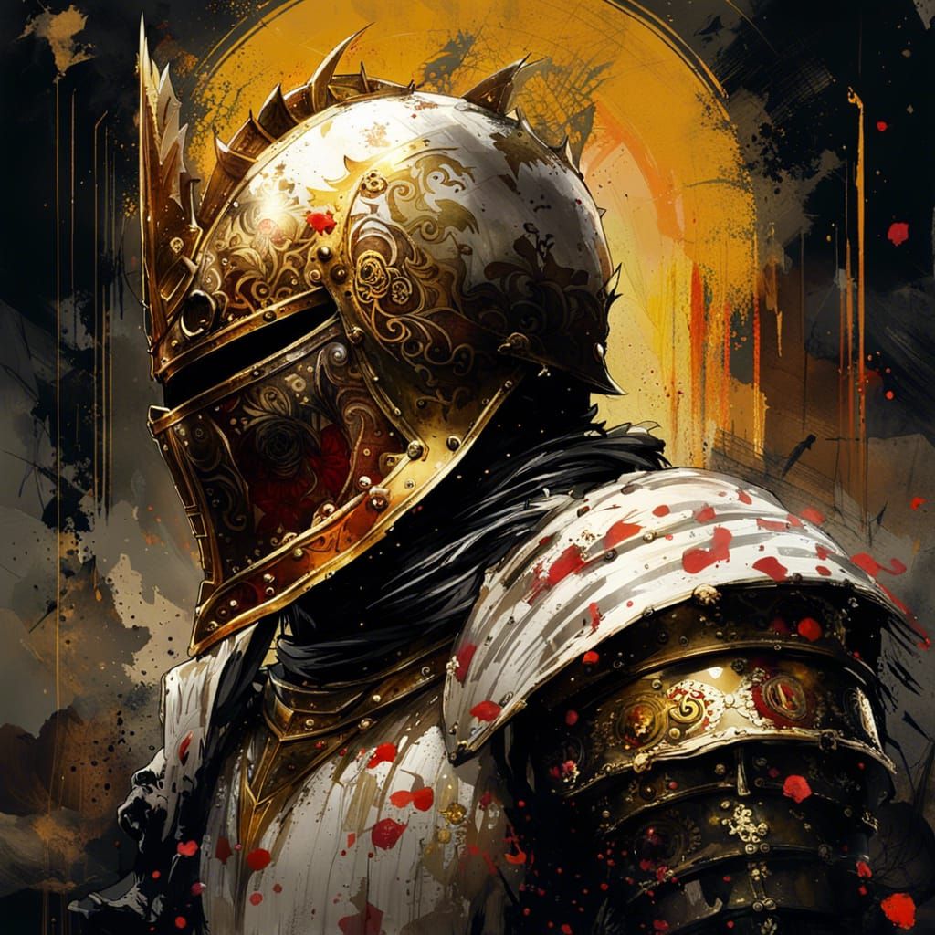 Gothic Knight in Blood Field: Dark Fantasy Art