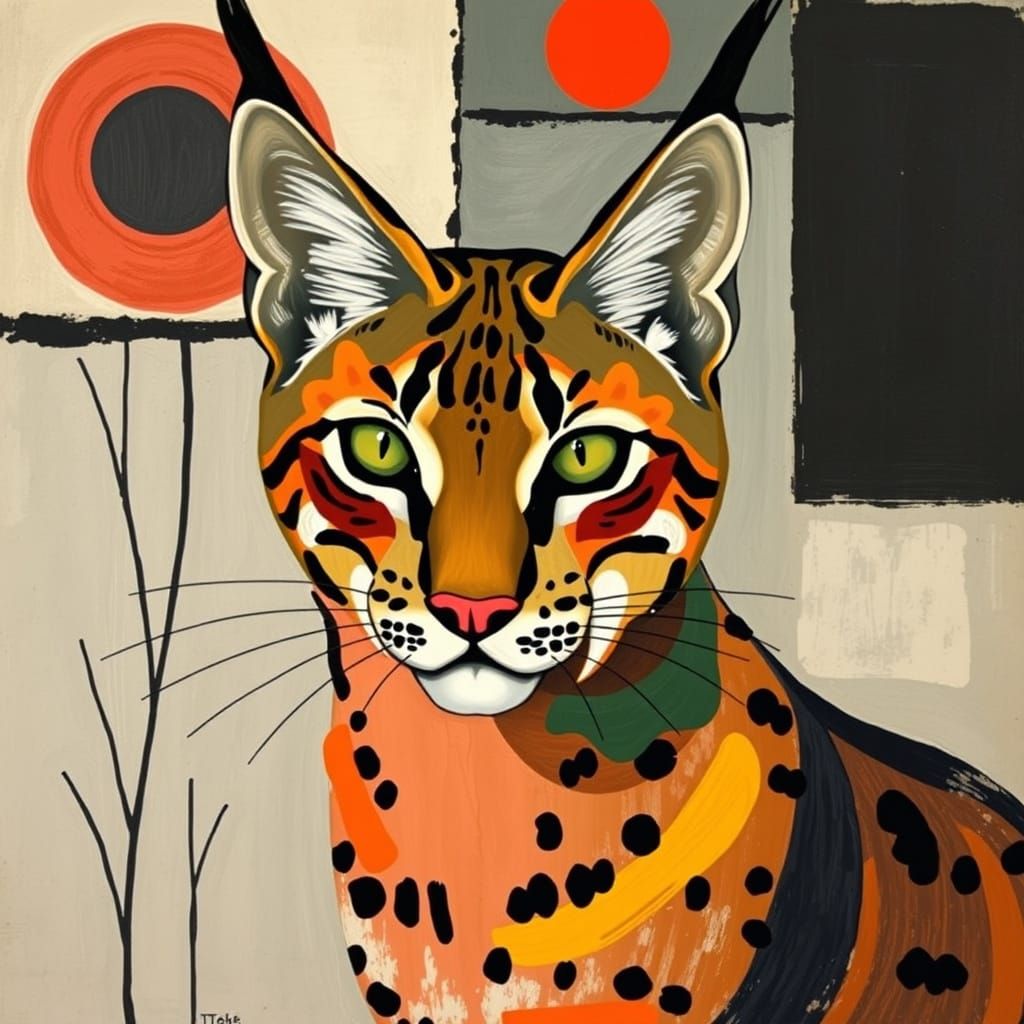 Vibrant Lynx in Expressionist Style with Geometric Shapes