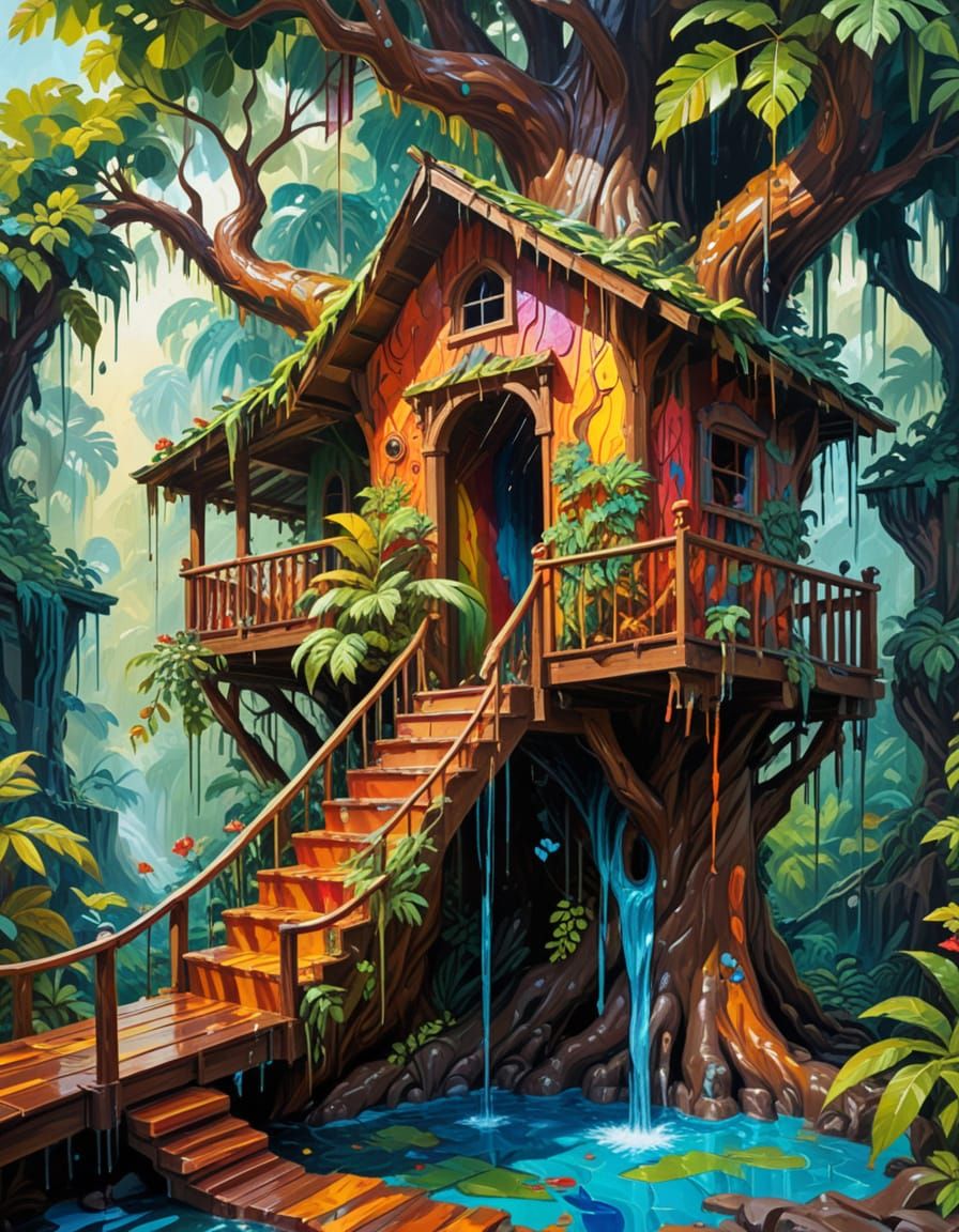 Melting Treehouse with Lounging Sloth in Fractal Woods