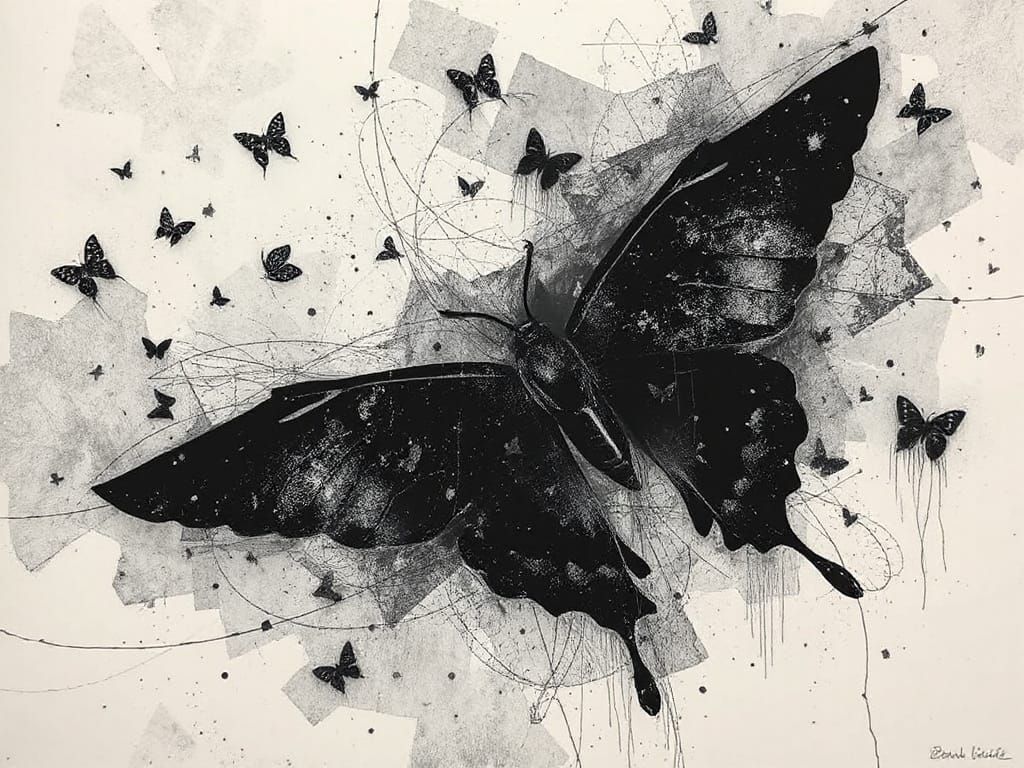 Abstract Flight of Dreams in Charcoal Aquarelle