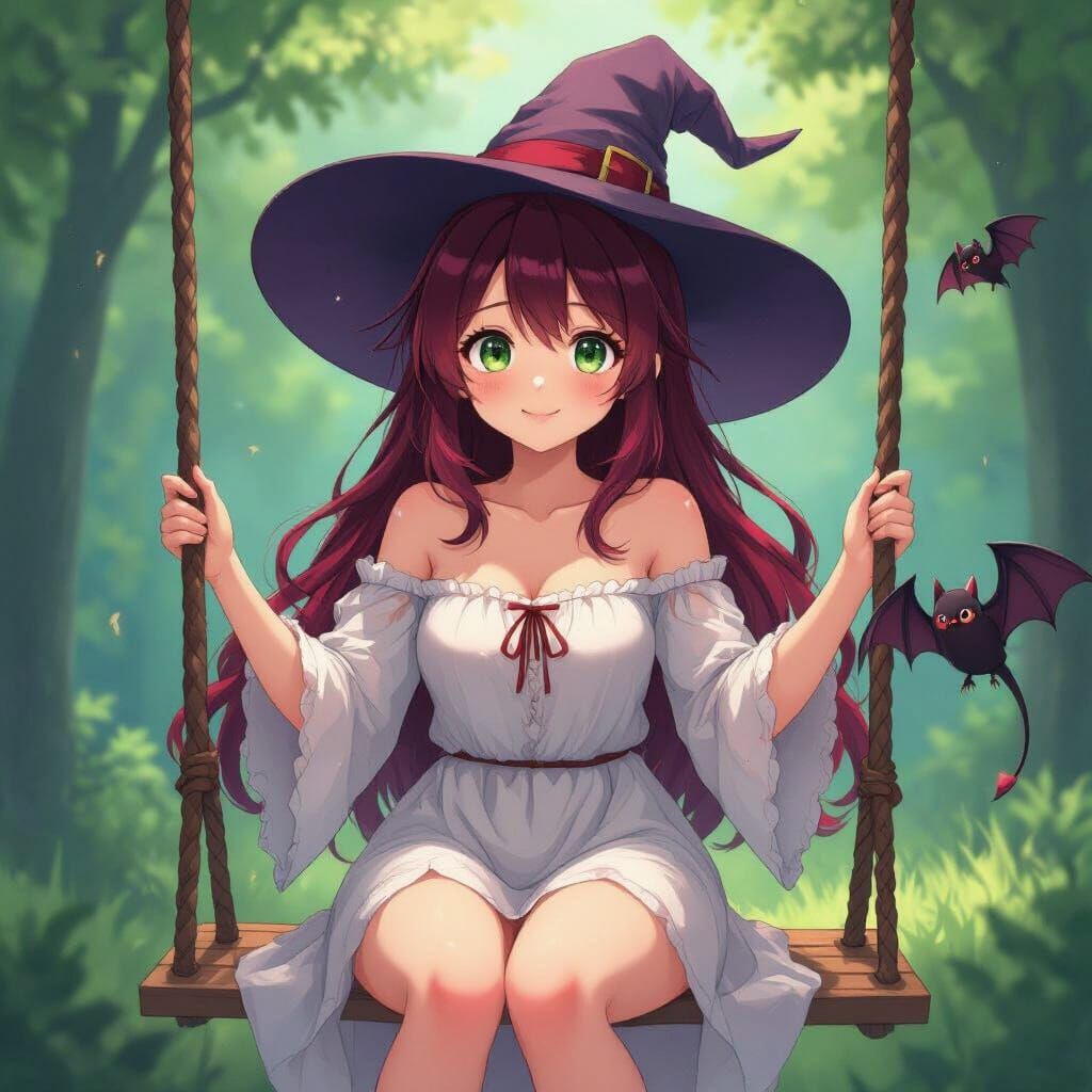 Anime Woman on Swing in Studio Trigger Style