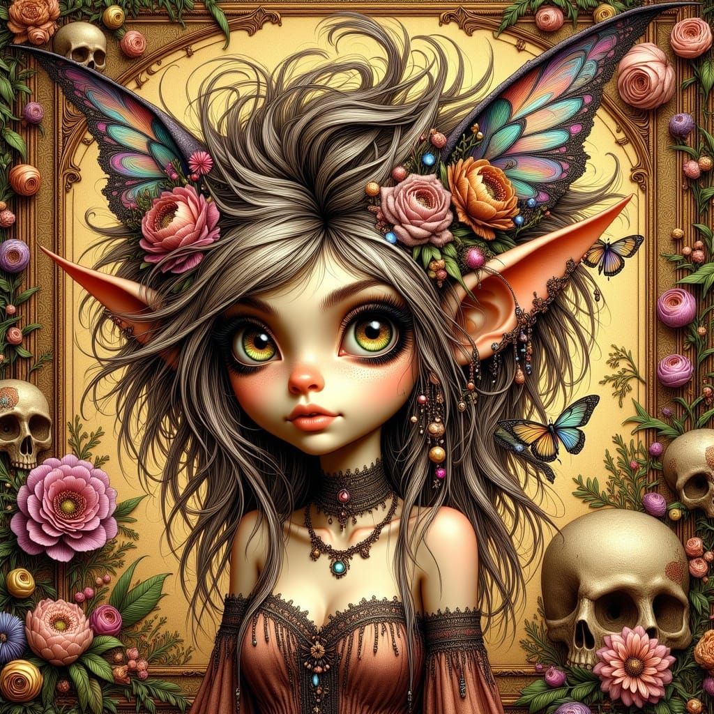 Creepy Pixie Fairy in Gothic Art Nouveau Style