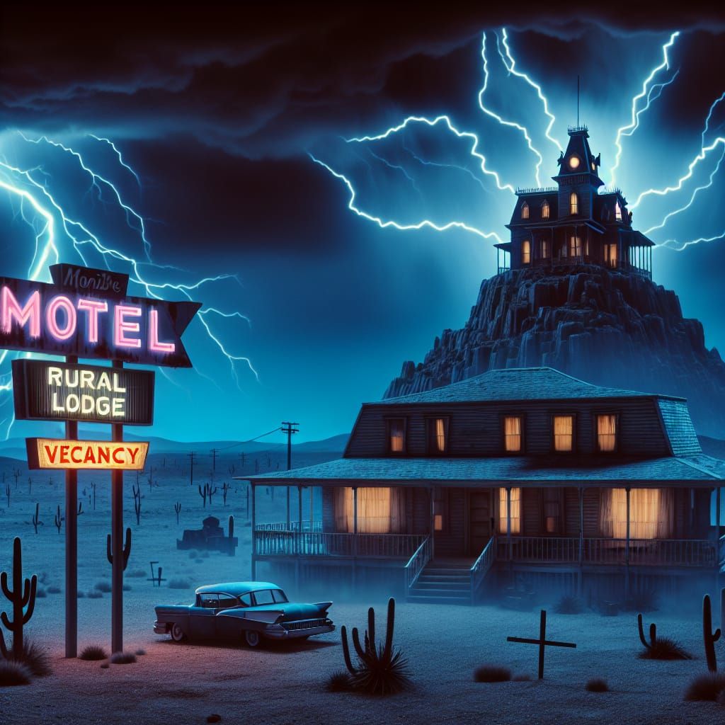 Vintage Desert Motel Under a Stormy Sky