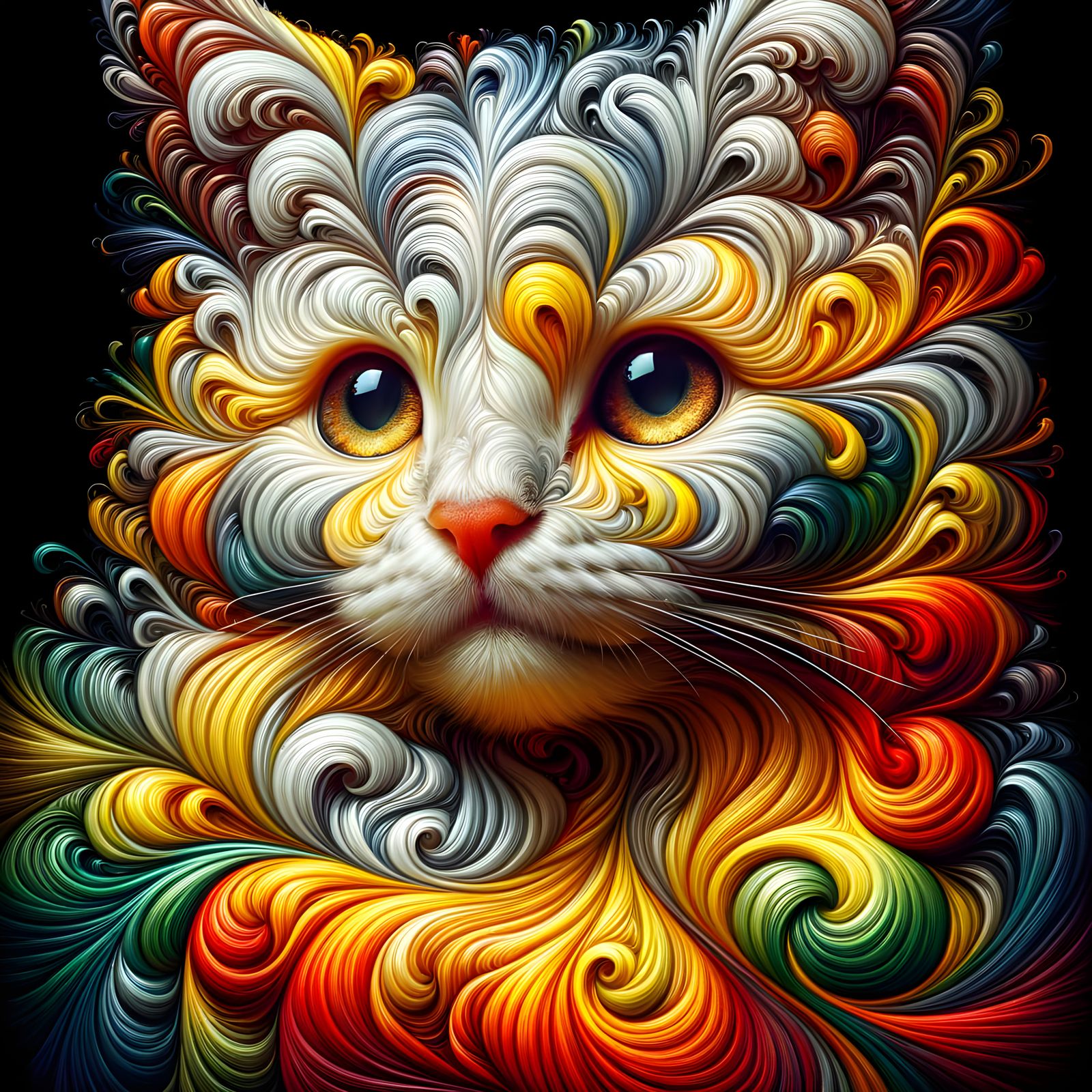 Surreal Feline Beauty in Swirled Marble Hues