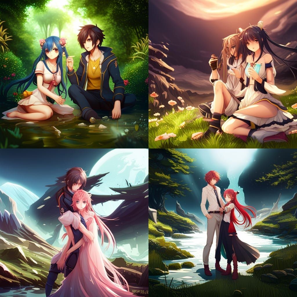 Charming Anime Couple in Detailed Digital Painting