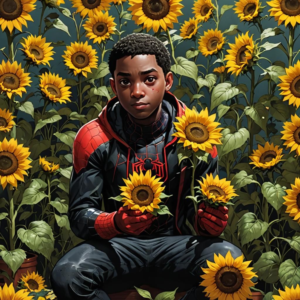 Miles Morales Enjoys Sunflowers