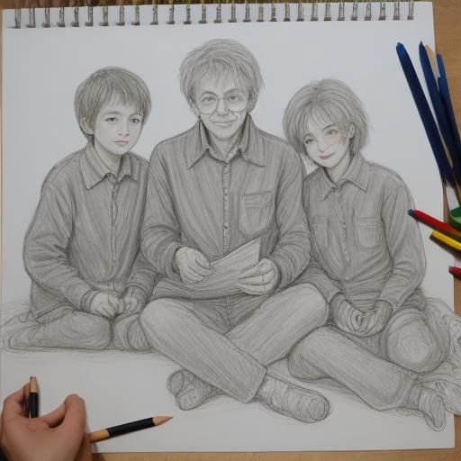 Charming Family Scene in Crayon