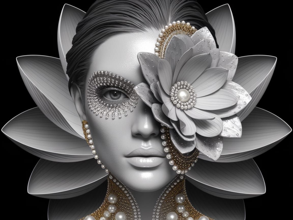 Surreal Futuristic Portrait with Lotus Accent