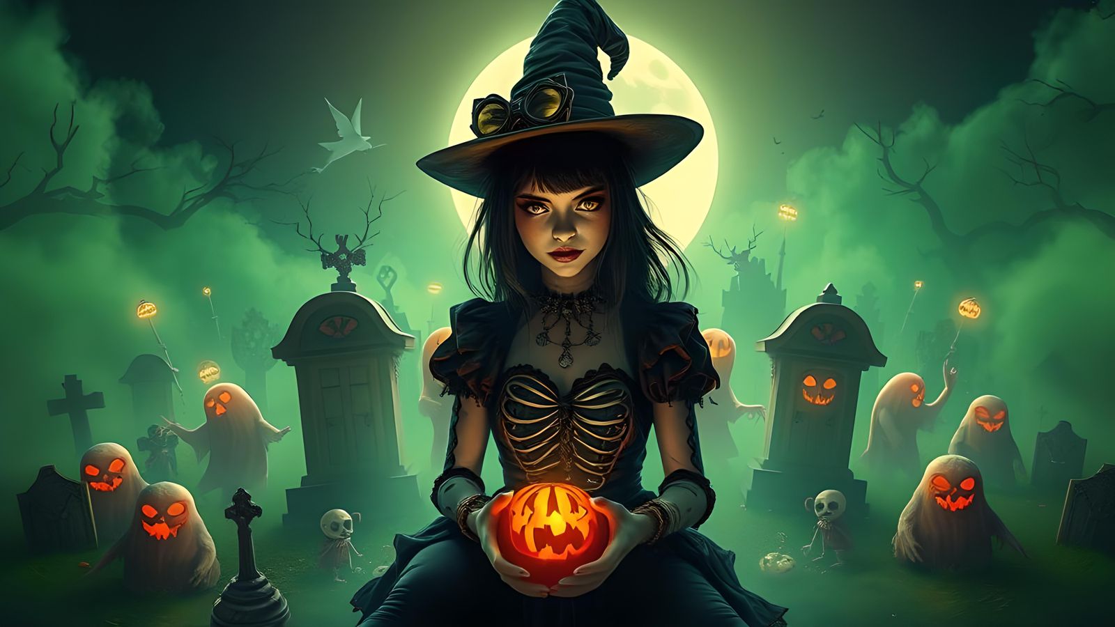 Punk Goth Witch's Halloween Dance: 3D Digital Art