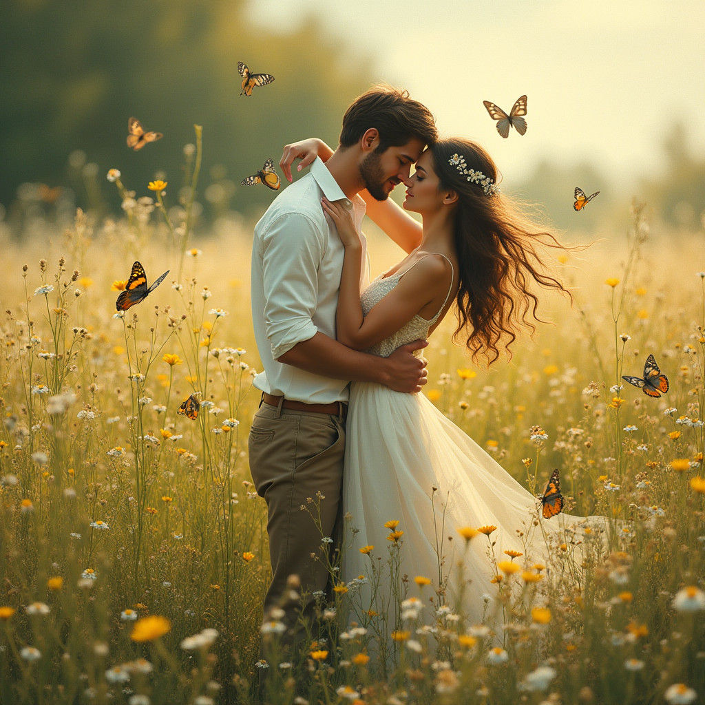 Romantic Meadow Scene in Impressionistic Style