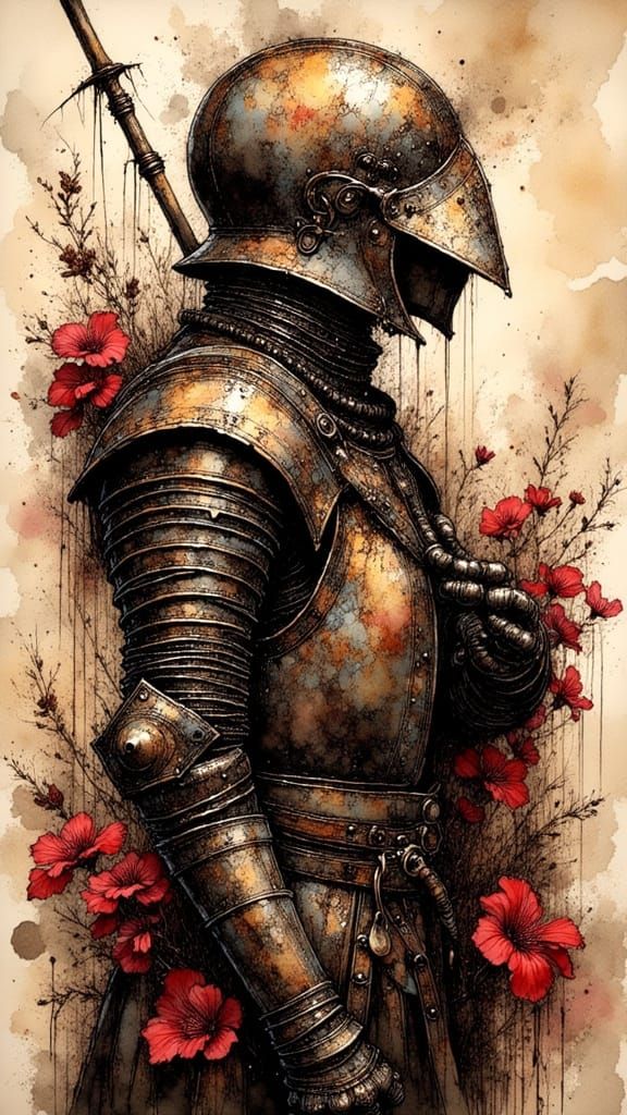 Dark Medieval Warrior in Blackwork Style