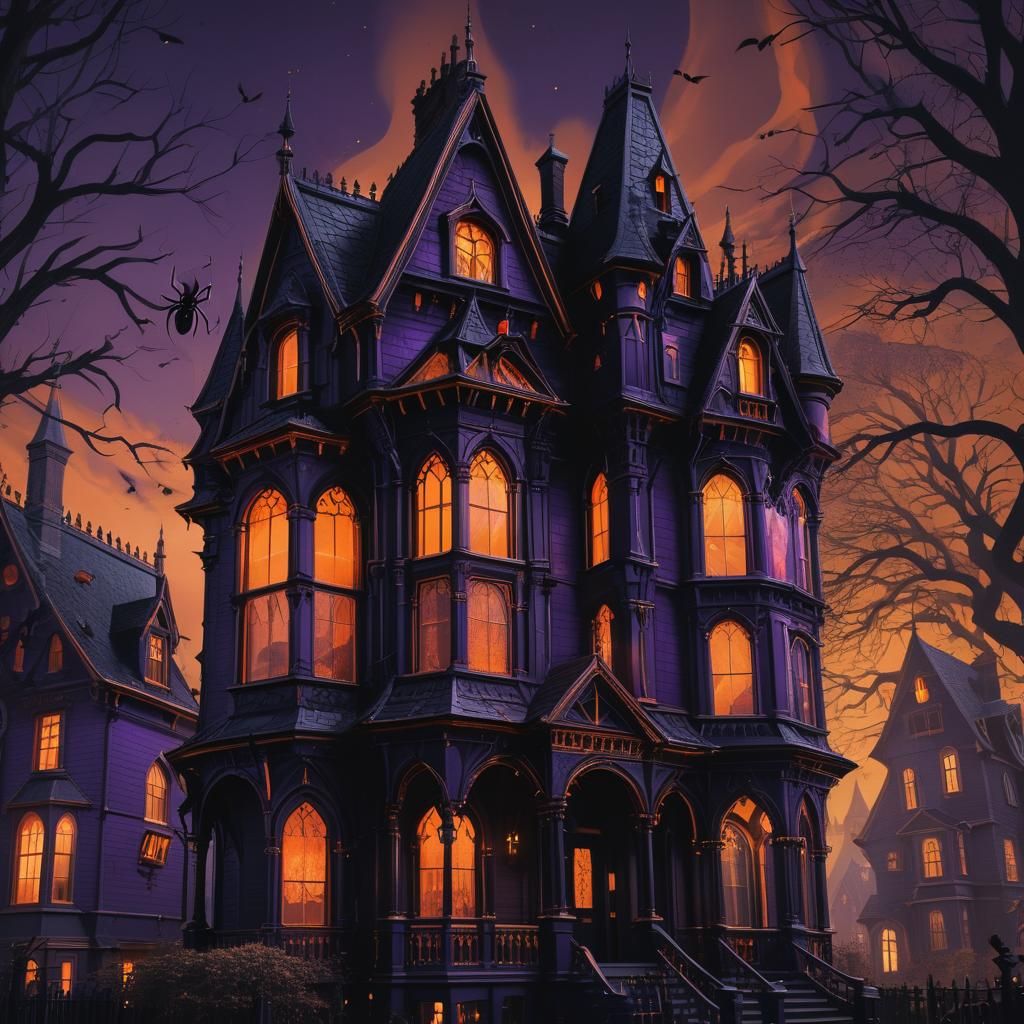 Eerie Victorian House with Glowing Windows
