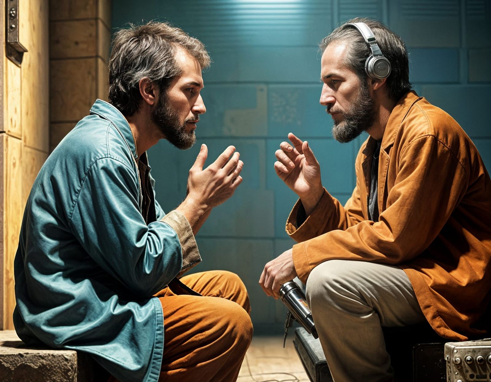 Striking Solarpunk Scene with Geometric Patterns and Vibrant...