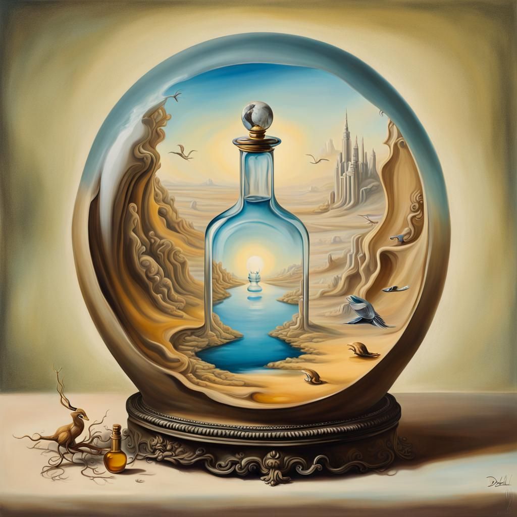 Surreal Fantasy World in Perfume Bottle, Dali Style
