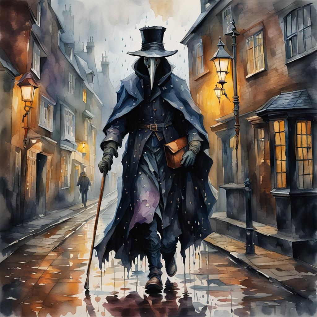 Plague Doctor in Elizabethan England Watercolor