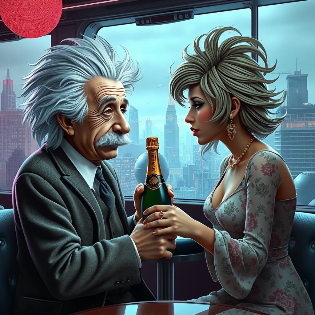 Albert Einstein and Amy Winehouse share a bottle of champagn...