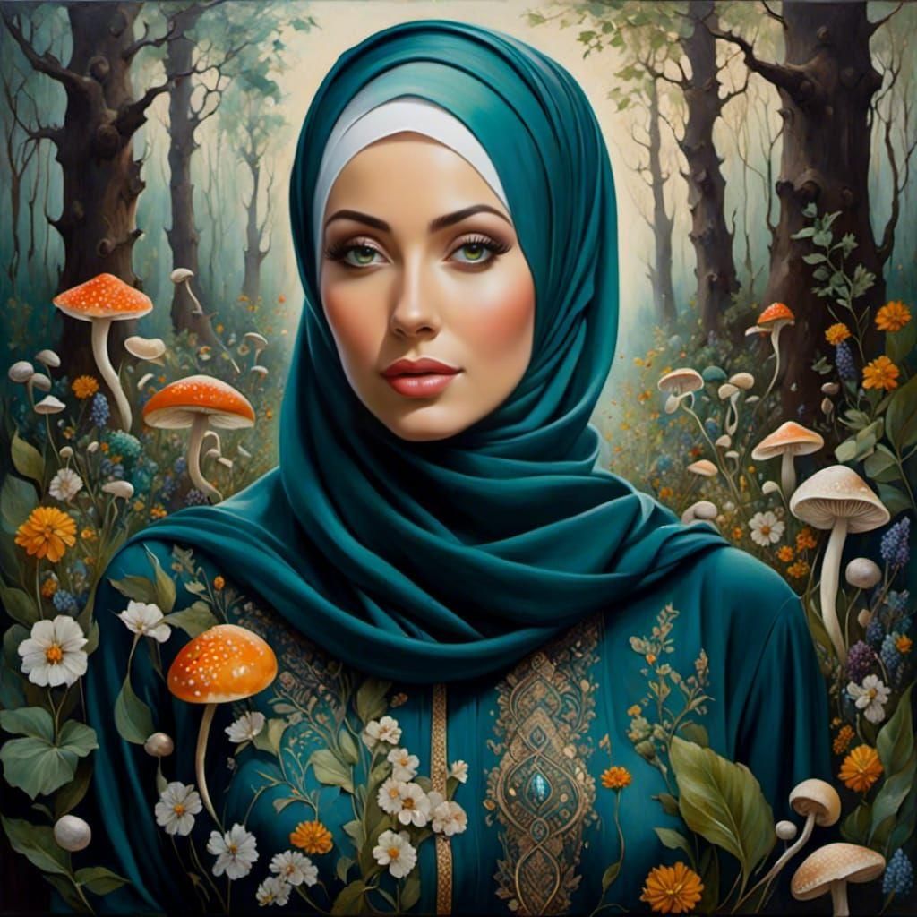 Beautiful Irish Hijabi Woman Exploring Mystic Forest