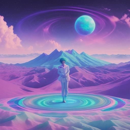 Vaporwave Dreamscape: Holographic Cosmic Illustration