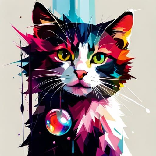 Kitten with Bubble in Splash Art Style