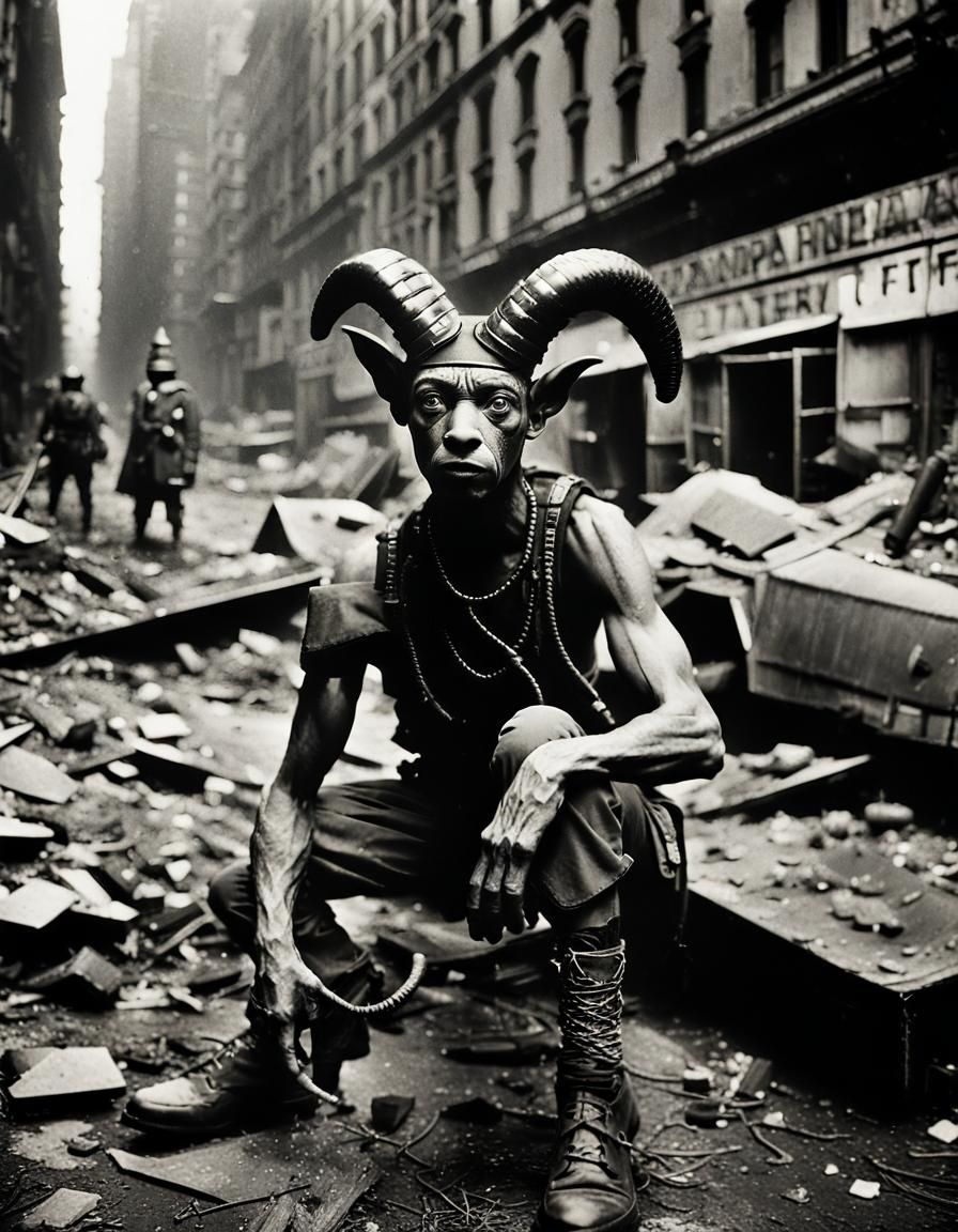 Satyr in Dystopian City: A Surreal Photograph