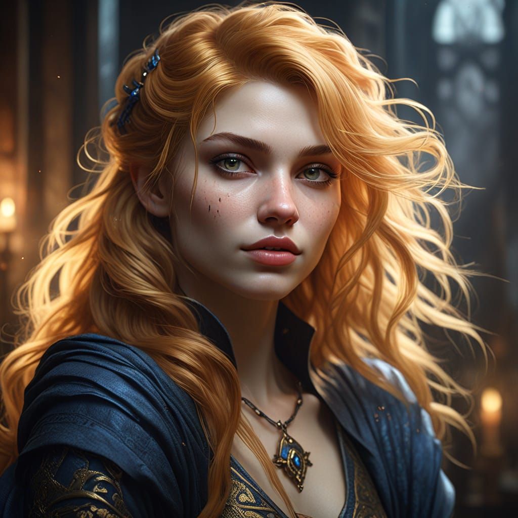 Ethereal Vampire Goddess with Golden Hair and Longing Eyes