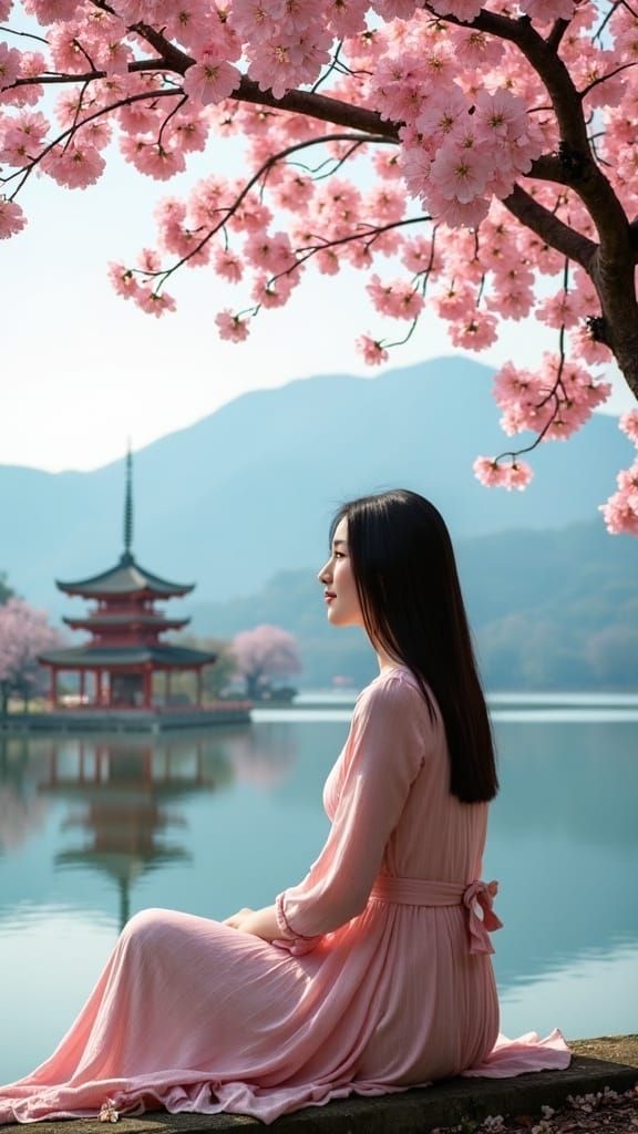 Sakura Tree: Hyperrealistic Portrait of a Woman