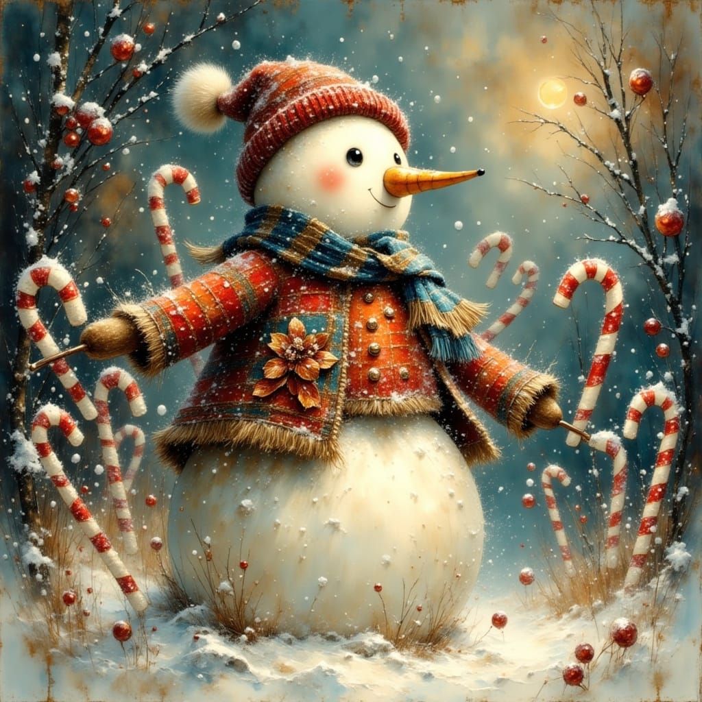 Joyful Snowman in Candy Cane Sweater