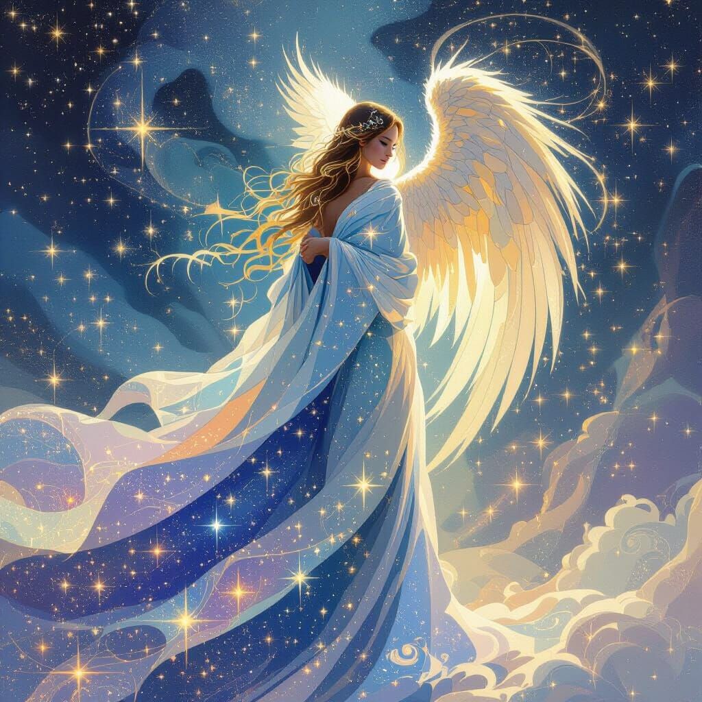 Celestial Angel in Shimmering Star Robe