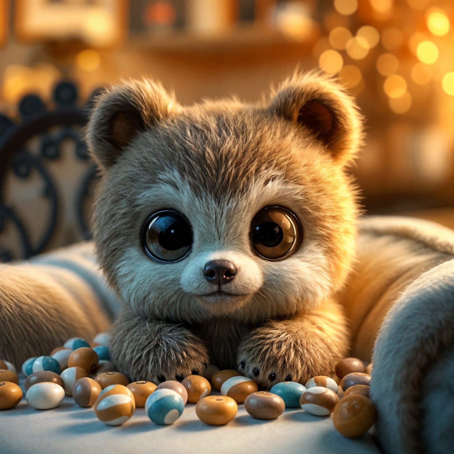 Adorable Bear-like Creature Surrounded by Candies