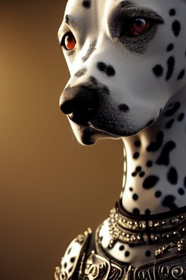 Majestic Dalmatian in Armor, Cinematic Portrait