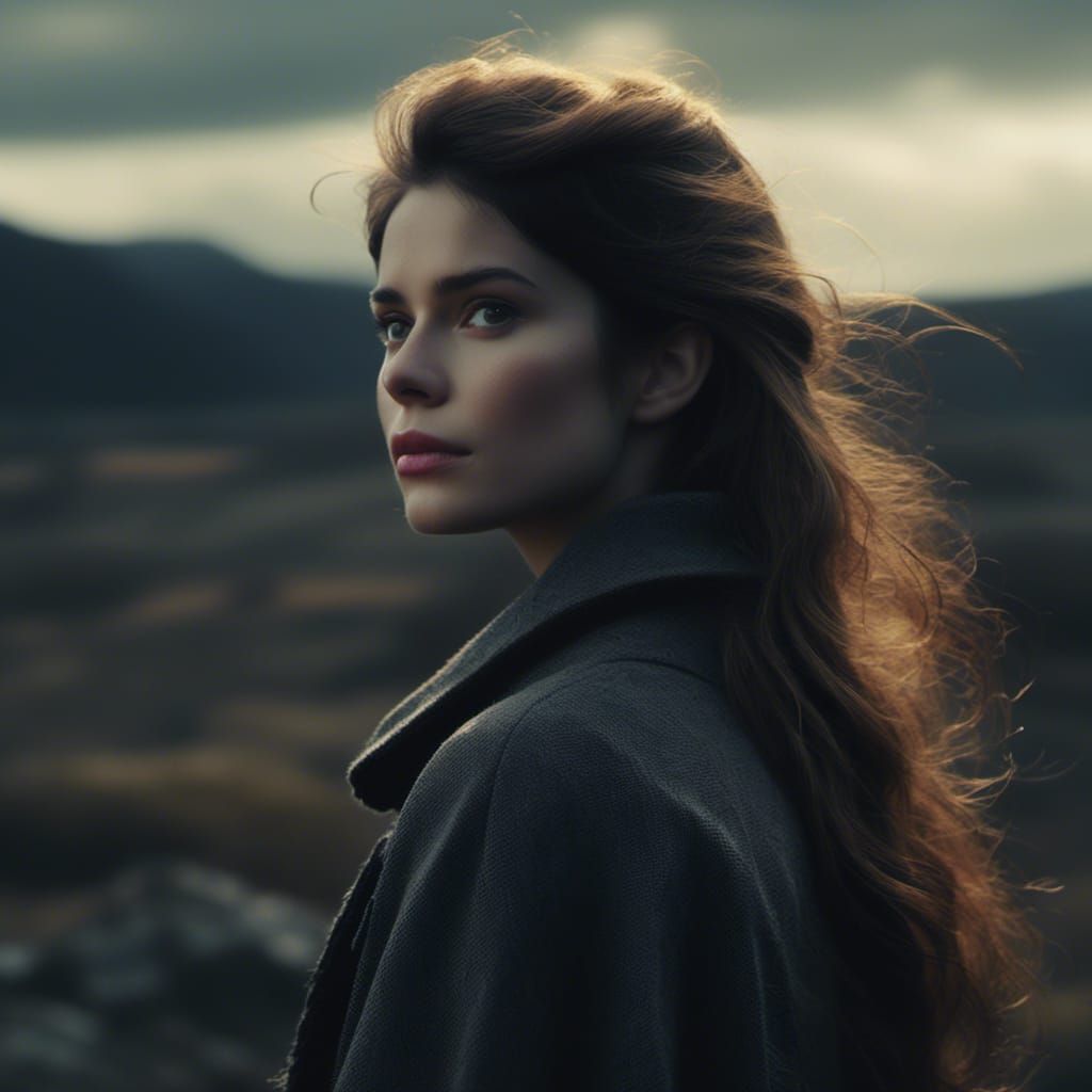 Cinematic Woman in Coat Looking Back