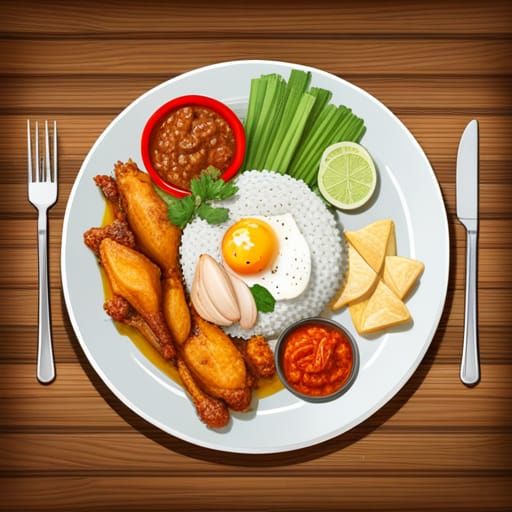 Cartoon Nasi Lemak Top View in Hyperrealistic Style