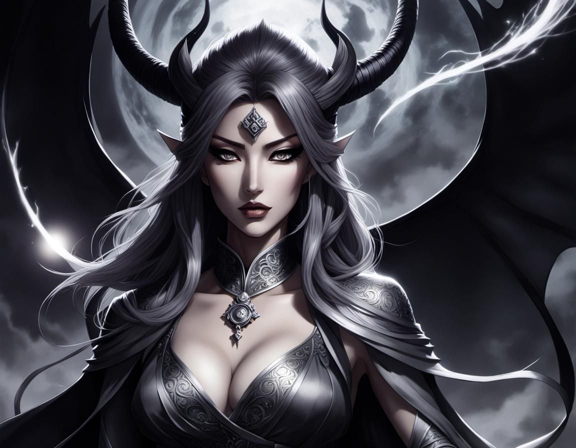 Evil Sorceress Casting Spell in Manga Style