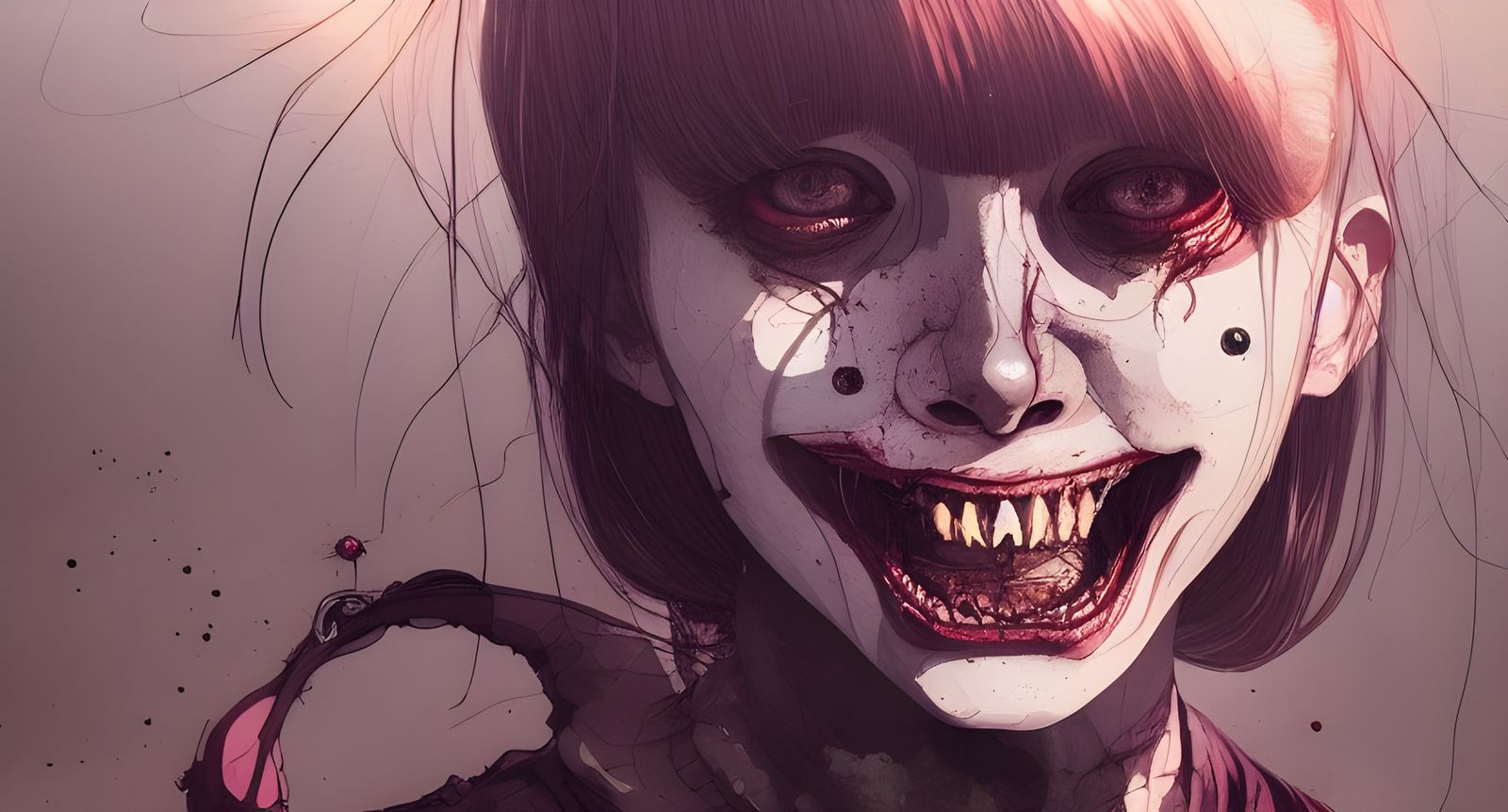 Scary Girl Smile: Digital Illustration in Watercolor Style