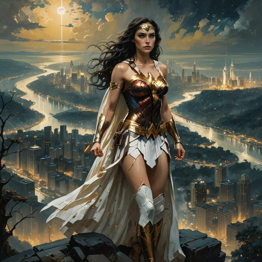 beautiful wonder woman on a cliff