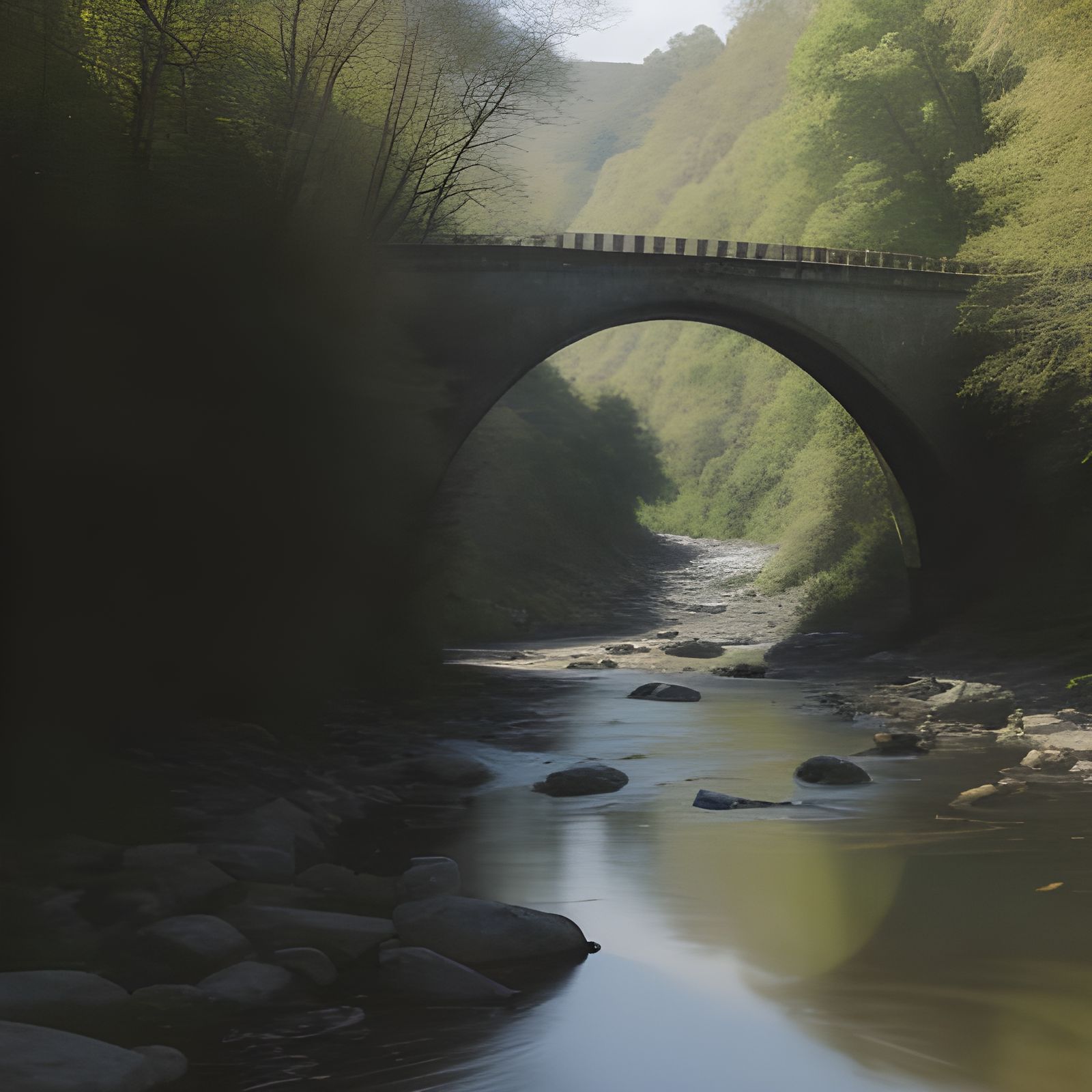 Watersmeet Bridge Landscape with Converging Rivers and Woode...