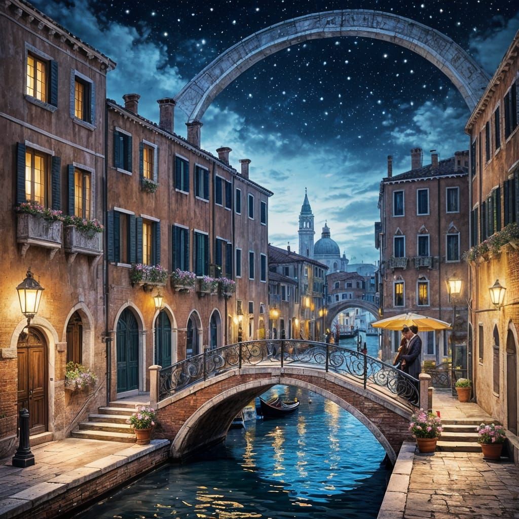 Romantic Venice Evening Scene in Impressionistic Style