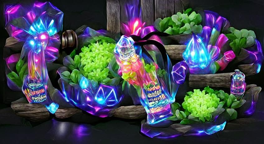 Neon Bouquet with Glowing Crystal Potion