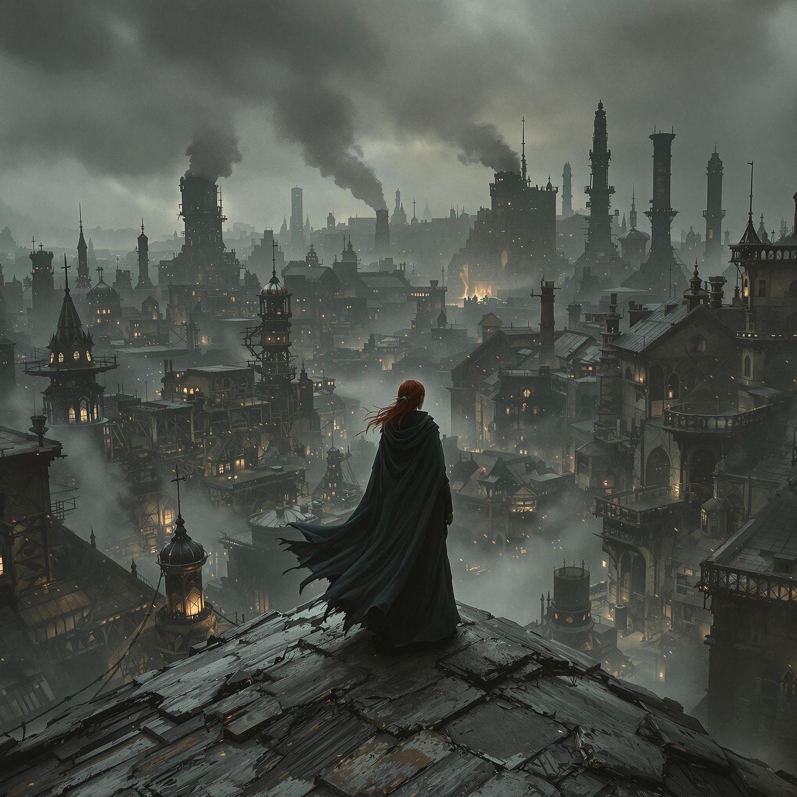 Determined Mistborn Heroine Stands atop Steampunk Cityscape