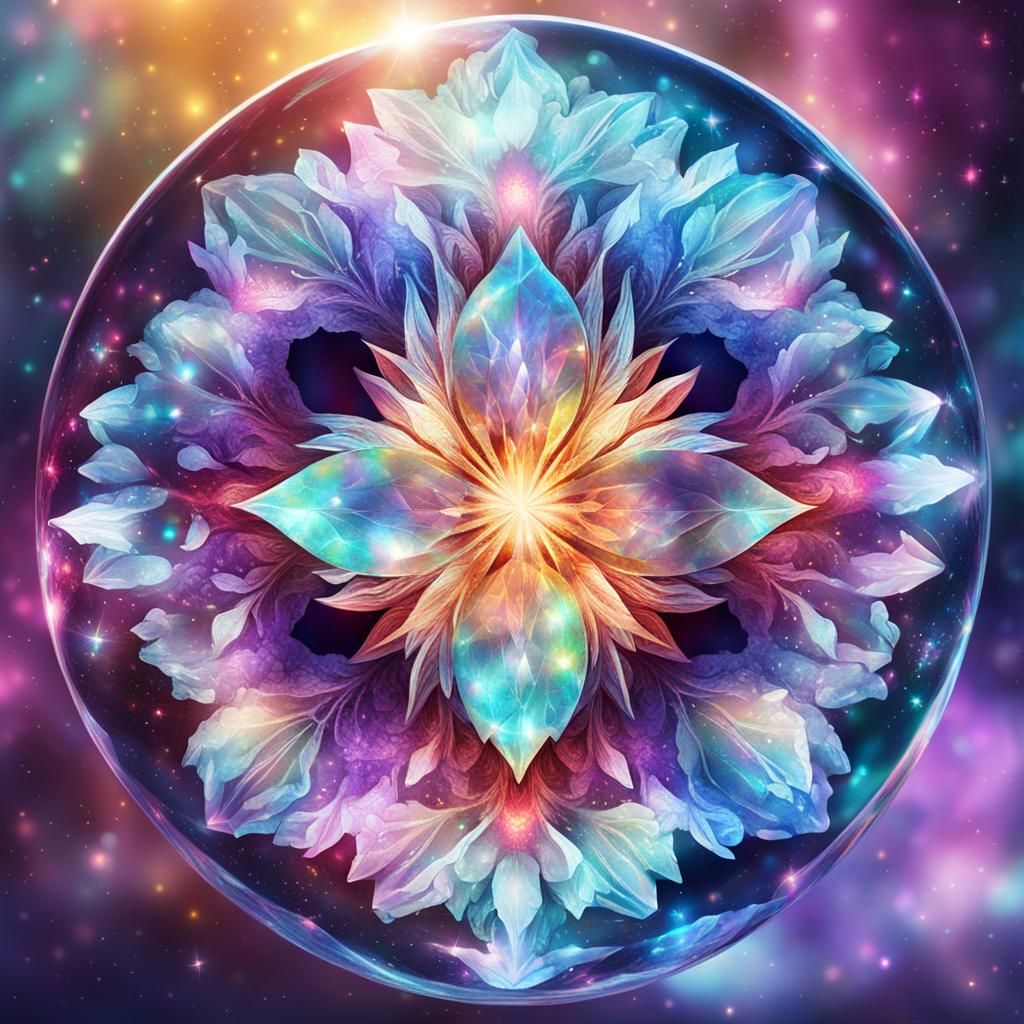 Crystal Ball Reveals Sparkling Crystal Flower