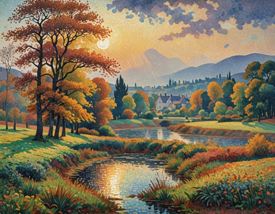 Scottish Autumn Landscape in Pointillism Style