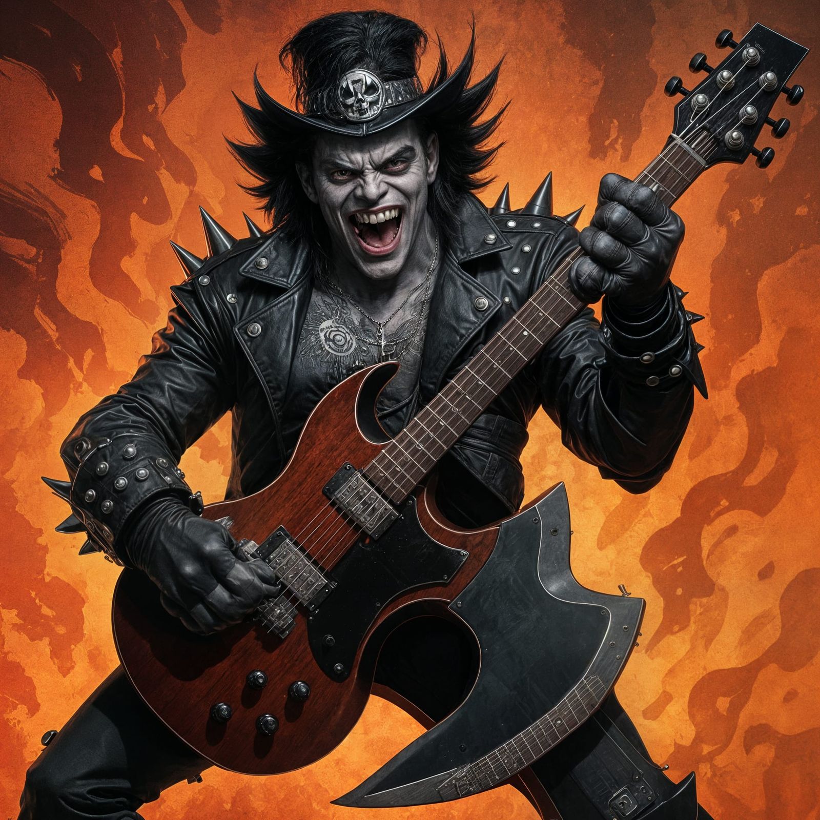 Rock and Roll Villain with Guitar-Axe