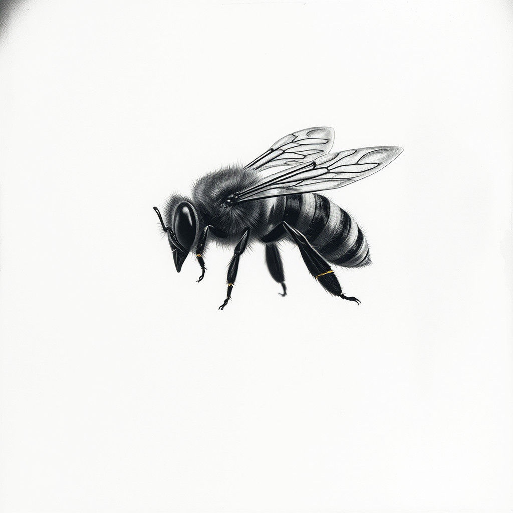 Hyperdetailed Charcoal Drawing of a Bee