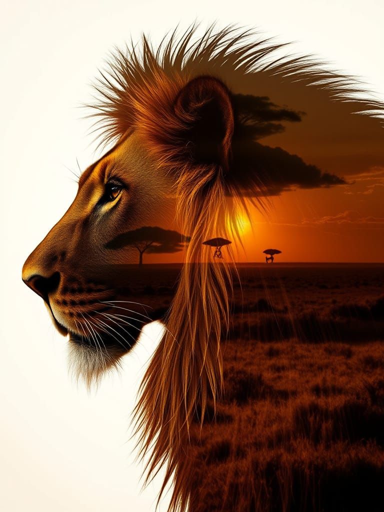 Lion's Head Double Exposure: African Plains