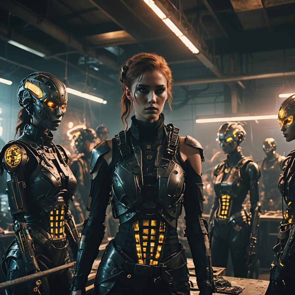 Dystopian Fashion School: Cyberpunk Cinematic Still