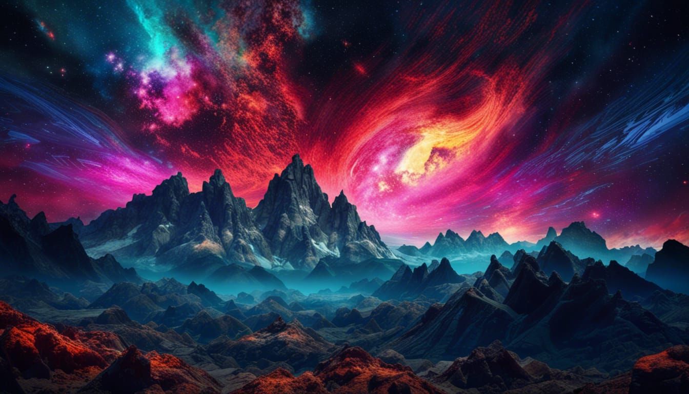 Luminous Nebula Over Overgrown Earth: A Hyperrealistic Maste...