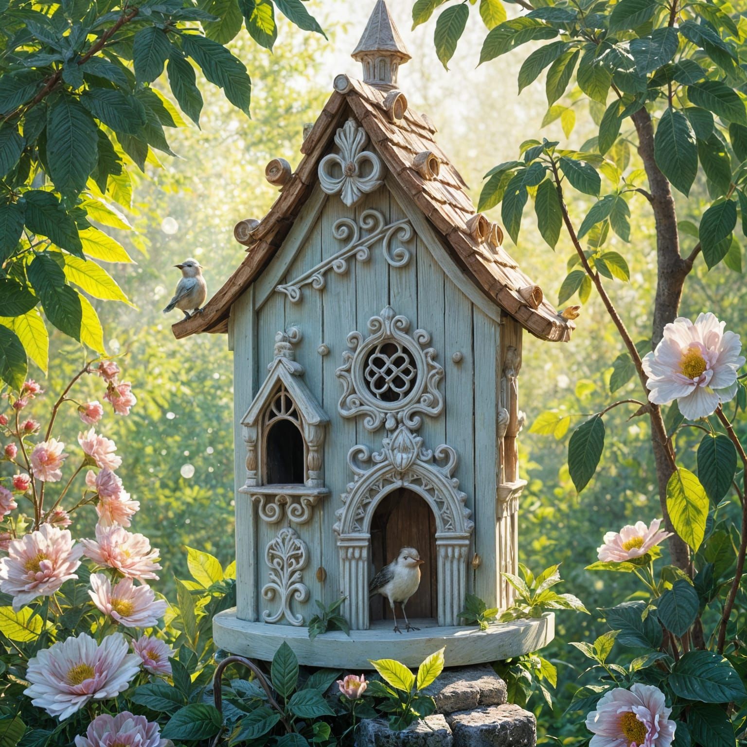 Birdhouse Castle Painting in Impressionist Style